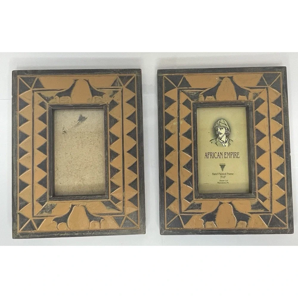 Dezine African Empire Picture Frames Set /2 Carved Hand Painted Giraffes 3